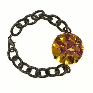 Handcrafted Large Yellow Swarvoski Crystal Chunky Antique Gold Chain Bracelet